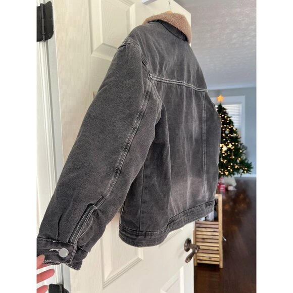 DAZY Sherpa Lined Denim Jacket Small Gray Faux Shearling Trucker Coat Winter - Picture 7 of 7